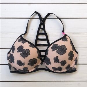 NEW VS PINK Lightly Lined T-Back Bra Black Tan size 32DD